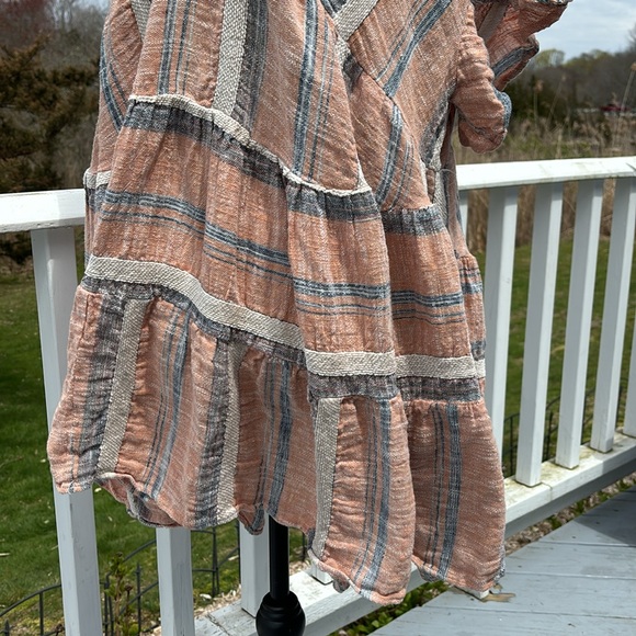 NWOT LULU’S Striped V-Neck Tiered Boho Dress dusty orange size M with pockets - Picture 7 of 12